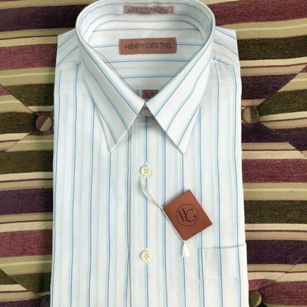 HENRY GRETHEL White with Blue Pin Stripe Dress Shirt Men's size 15 34/35 NWT's